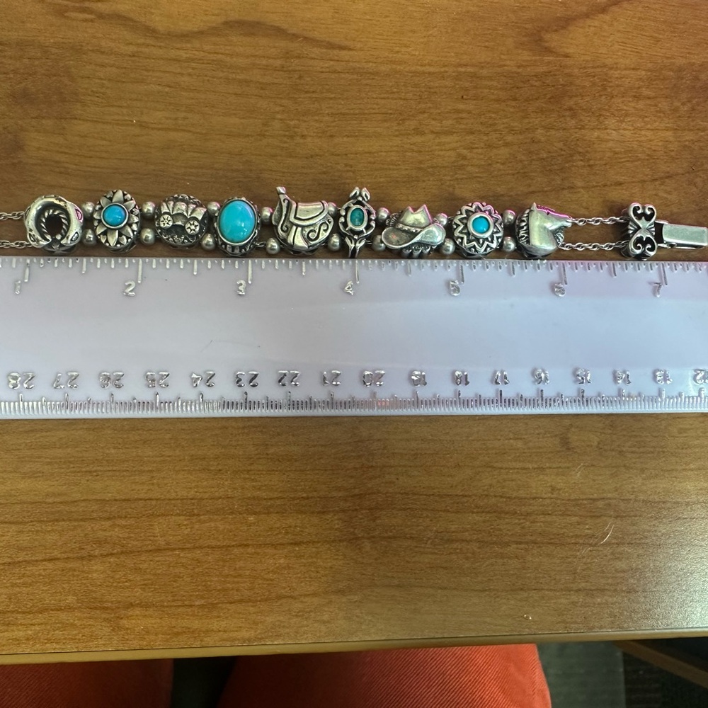VTG Sterling and Turquoise Slider Charm Bracelet Western Themed - Picture 5 of 9